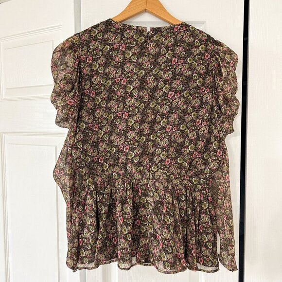 NWOT Walter Baker Rita Floral Wrap Peplum Top Brown Pink Green Size Large - Picture 6 of 12
